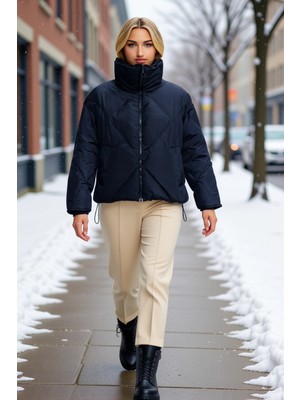 Benerly Kadın Dik Yaka Düşük Kol Fermuarlı Kapitone Mont Fonksiyonel Dayanıklı Kaliteli Konforlu Şık