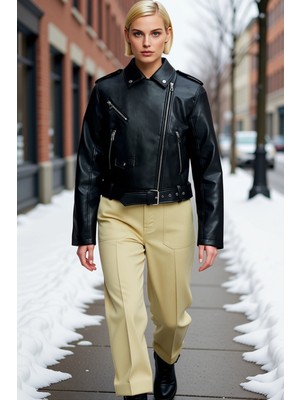 Benerly Kadın Gömlek Yaka Uzun Kol Regular Kalıp Suni Deri Ince Ceket Fonksiyonel Dayanıklı Modern