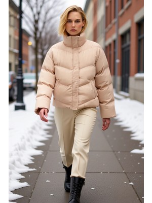 Benerly Kadın Dik Yaka Düşük Kol Uzun Kol Su Itici Mont Fonksiyonel Dayanıklı Kaliteli Konforlu Şık