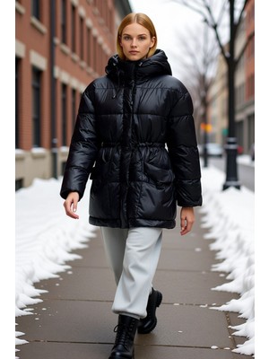 Benerly Kadın Kapüşonlu Uzun Kol Standart Kalıp Düz Dokuma Mont Fonksiyonel Dayanıklı Kaliteli Şık