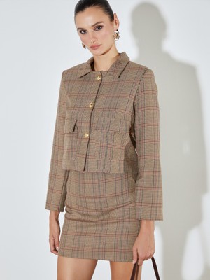 Soulife Gömlek Yaka Ekose Kadın Ceket