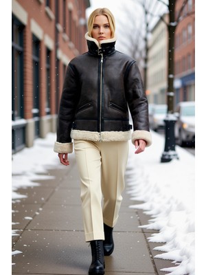 Benerly Kadın Gömlek Yaka Standart Kol Suni Deri Regular Kalıp Biker Mont Fonksiyonel Dayanıklı Şık