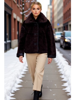 Benerly Kadın Düşük Kol V Yaka Suni Kürk Mont Fonksiyonel Dayanıklı Kaliteli Konforlu Estetik Spor