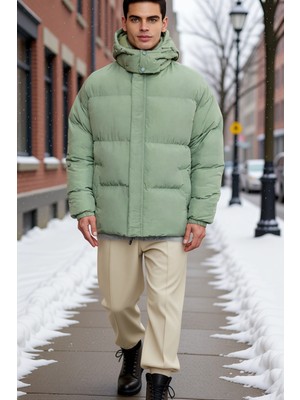 Benerly Erkek Kapüşonlu Oversize Fit Taslan Mont Uzun Kol Düz Desen Fonksiyonel Dayanıklı Kaliteli