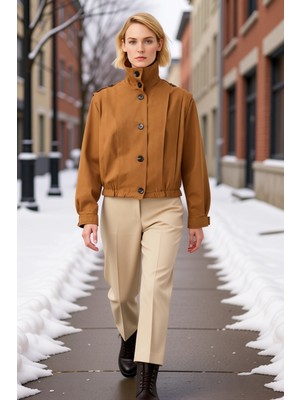 Benerly Kadın Gömlek Yaka Standart Kol %100 Pamuk Gabardin Mont Fonksiyonel Dayanıklı Kaliteli Şık