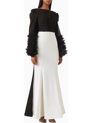 Ac By Aanchal Chanda Ruffled-Sleeves Flared Fırfırlı Kollu Uzun Kadın Elbise