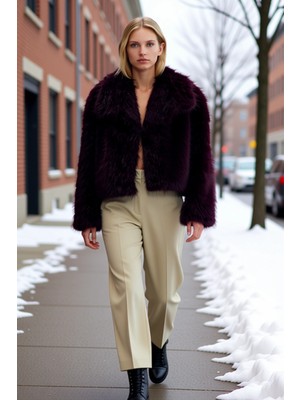 Benerly Kadın Oversize Gömlek Yaka Düşük Kol Suni Kürk Mont Fonksiyonel Dayanıklı Kaliteli Estetik