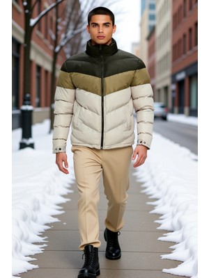 Benerly Erkek Dik Yaka Fermuarlı Uzun Kol Standart Kalıp Şişme Mont Fonksiyonel Dayanıklı Kaliteli