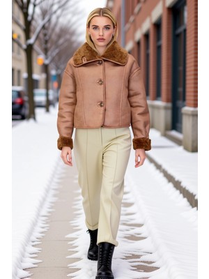 Benerly Kadın Oversize Kalıp Dik Yaka Düşük Kol Suni Deri Mont Fonksiyonel Dayanıklı Kaliteli Spor