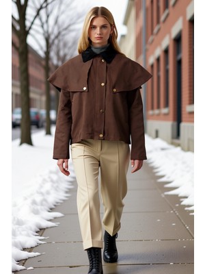 Benerly Kadın Gömlek Yaka Düşük Kol Dokuma Gabardin Oversize Ince Pelerinli Ceket Mont Fonksiyonel