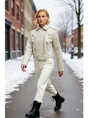 Benerly Kadın Gömlek Yaka Uzun Kol Regular Kalıp Suni Deri Ince Ceket Fonksiyonel Dayanıklı Modern