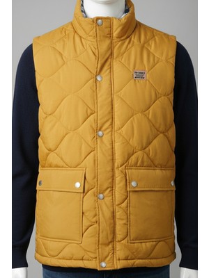 Elevli Erkek Dik Yaka Ince Şişme Yelek Hardal