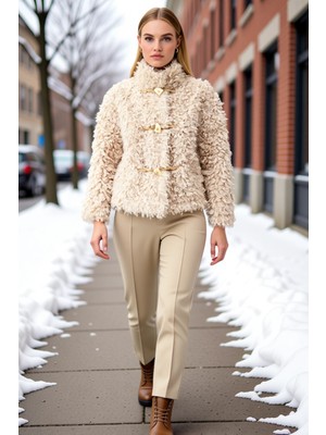 Benerly Kadın Regular Kalıp Dik Yaka Standart Kol Suni Kürk Mont Fonksiyonel Dayanıklı Kaliteli Şık