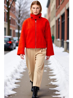 Benerly Kadın Dik Yaka Düşük Kol Buklet Fermuarlı Ince Ceket Fonksiyonel Dayanıklı Kaliteli Modern