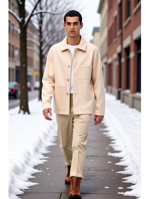 Benerly Erkek Gömlek Yaka Standart Kol Düz Desen Kaşe Mont Fonksiyonel Dayanıklı Kaliteli Konforlu