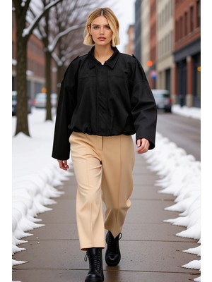 Benerly Kadın Gömlek Yaka Düşük Kol Süet Bomber Ceket Fonksiyonel Dayanıklı Kaliteli Konforlu Spor