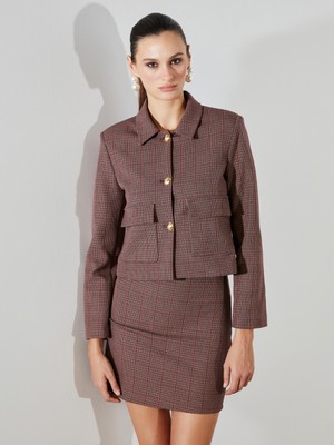 Soulife Gömlek Yaka Ekose Kadın Ceket