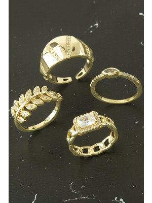 Karışık Lüks Zirkon Taşlı Çelik Yüzük 1 Adet