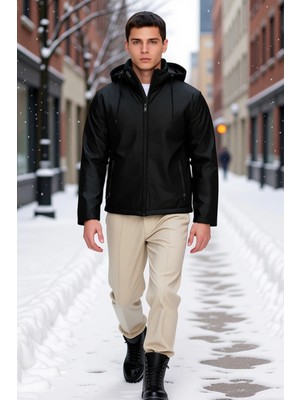 Benerly Erkek Kapüşonlu Su Itici Fermuarlı Düz Uzun Kol Mont Fonksiyonel Dayanıklı Kaliteli Modern