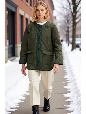 Benerly Kadın Bisiklet Yaka Düşük Kol Uzun Kollu Kapitone Mont Fonksiyonel Dayanıklı Kaliteli Spor