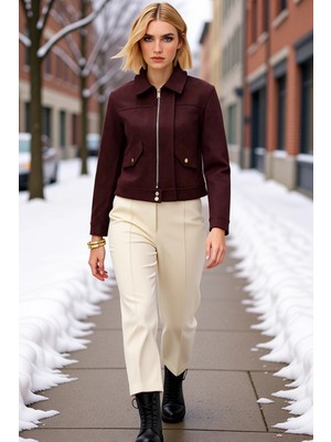 Benerly Kadın Fitted Kalıp Ceket Yaka Standart Kol Düz Desen Süet Dokuma Ince Ceket Mont Dayanıklı