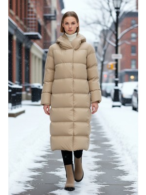 Benerly Kadın Kapüşonlu Uzun Kol Standart Kalıp Su Itici Mont Fonksiyonel Dayanıklı Kaliteli Rahat