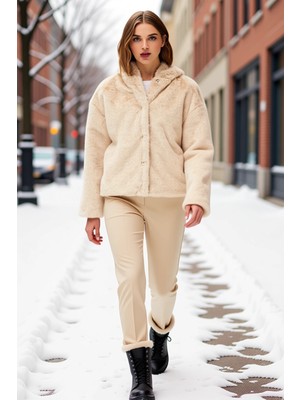 Benerly Kadın Kapüşonlu Düşük Kol Peluş Mont Fonksiyonel Dayanıklı Kaliteli Konforlu Estetik Rahat