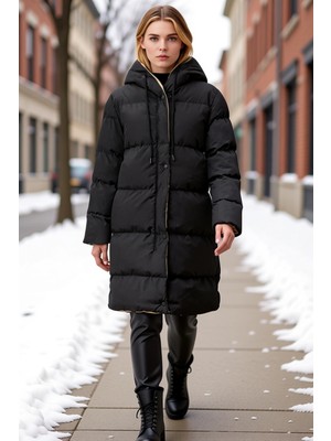 Benerly Kadın Kapüşonlu Uzun Kol Standart Kalıp Su Itici Mont Fonksiyonel Dayanıklı Kaliteli Rahat