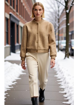 Benerly Kadın Hakim Yaka Standart Kol Düz Desenli Bomber Ceket Fonksiyonel Dayanıklı Kaliteli Spor