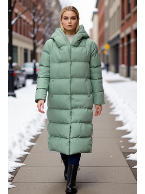 Benerly Kadın Kapüşonlu Uzun Kol Standart Kalıp Su Itici Mont Fonksiyonel Dayanıklı Kaliteli Rahat