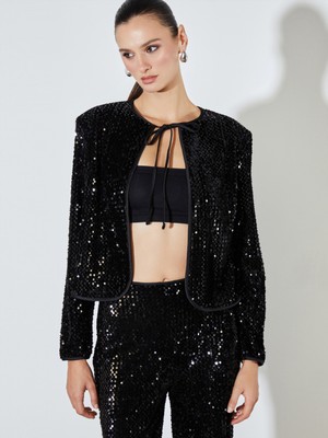 Soulife Bisiklet Yaka Pul Payetli Kadın Ceket