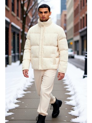 Benerly Erkek Dik Yaka Standart Kol Kadife Şişme Mont Fonksiyonel Dayanıklı Kaliteli Konforlu Spor