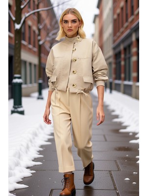 Benerly Kadın Gömlek Yaka Uzun Kol Standart Kol Regular Kalıp Ince Ceket Fonksiyonel Dayanıklı Şık