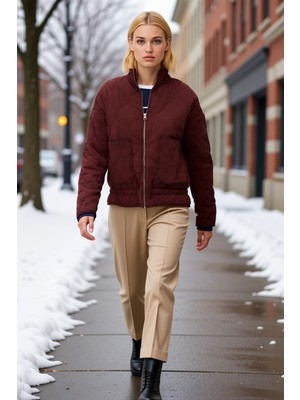 Benerly Kadın Bisiklet Yaka Standart Kol %100 Pamuk Kapitone Ceket Fonksiyonel Dayanıklı Kaliteli Şık