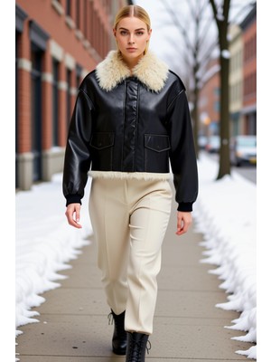 Benerly Kadın Gömlek Yaka Standart Kol Suni Deri Mont Fonksiyonel Dayanıklı Kaliteli Konforlu Spor