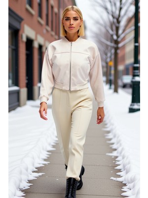 Benerly Kadın Hakim Yaka Reglan Kol Süet Bomber Ceket %96 Polyester %4 Elastan Fonksiyonel Estetik