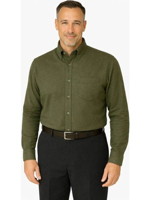 Xmen BURSPA Rahat Kesim Düz Kışlık Tek Cep Haki Erkek Baba Gömlek