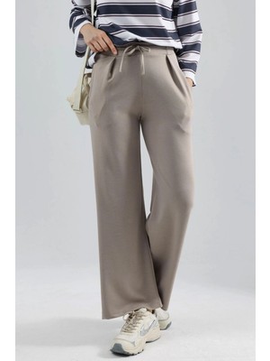 Hiccup Kadın Modal Dokulu Pileli Palazzo Pantolon Berşan Collection Bej Doğal