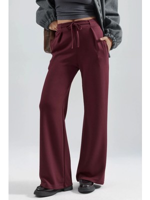 Hiccup Kadın Modal Dokulu Pileli Palazzo Pantolon Berşan Collection Kiraz Kırmızısı