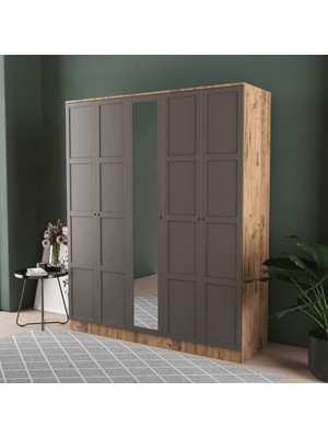T&B Toprak 5 Kapaklı Eko Bazalı Gardırop - Mdf Kapak