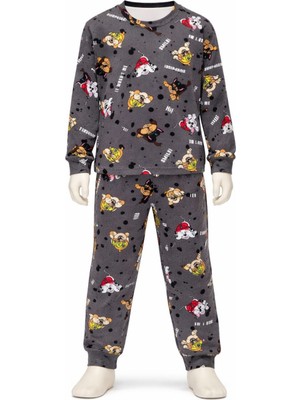 Alkın Kids Erkek Çocuk %100 Pamuklu Interlok Kumaş Sevimli Köpek Desenli Pijama Takımı