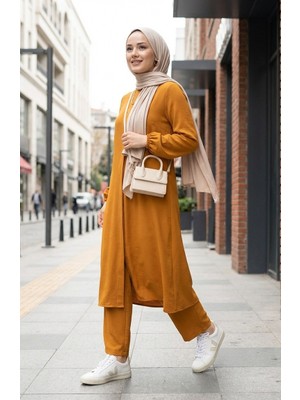 Viskon Belmando Kumaş Tunik Pantolon Ikili Takım 0340-08 Hardal