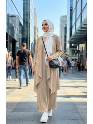 Elbise Yelek Ikili Takım 6527-06 Vizon