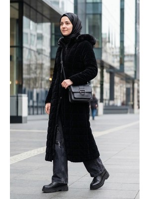 Büyük Beden Kapüşonlu Nova Mont 6320-01 Siyah