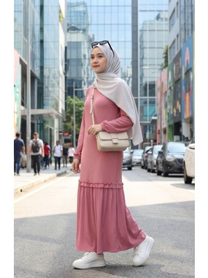 Sefa Merve Piliseli Tesettür Elbise 2186-01 Pudra
