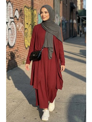 Elbise Yelek Ikili Takım 6527-01 Bordo