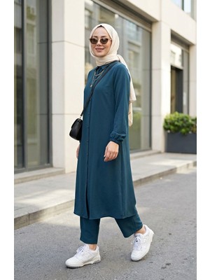 Viskon Belmando Kumaş Tunik Pantolon Ikili Takım 0340-06 Petrol