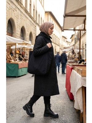 Büyük Beden Kapitone Mont 6133-01 Siyah