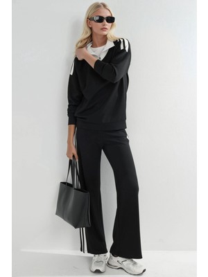 Hiccup Kadın Modal Dokulu Fermuarlı Yaka, Geniş Paçalı Iki Parçalı Takım Berşan Collection Siyah