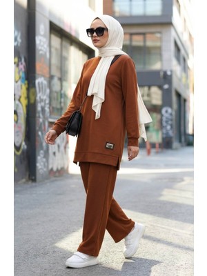 Sefa Merve Arma Detaylı Tunik Pantolon Ikili Takım 0228-03 Taba